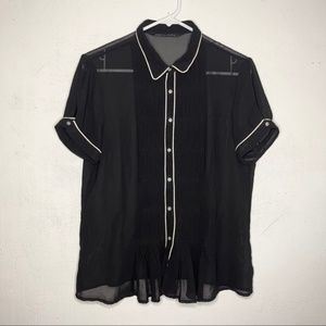 ZARA Basic Black Sheer Button Down Shirt